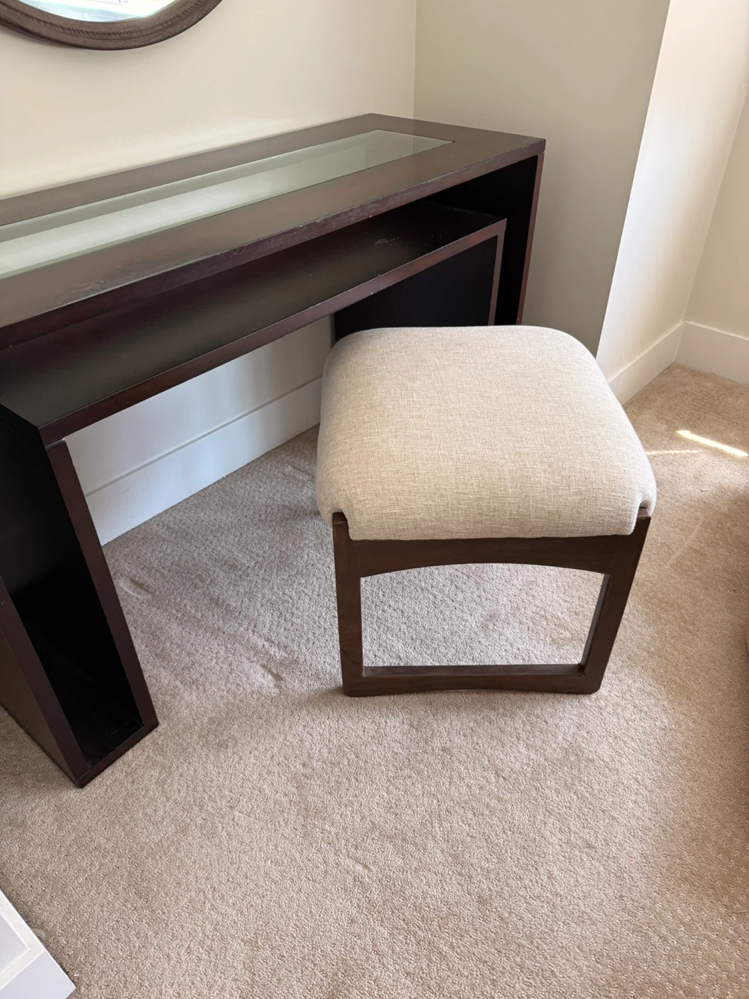 Dark Wood Console Table with Stool and Glass Top - photo 4