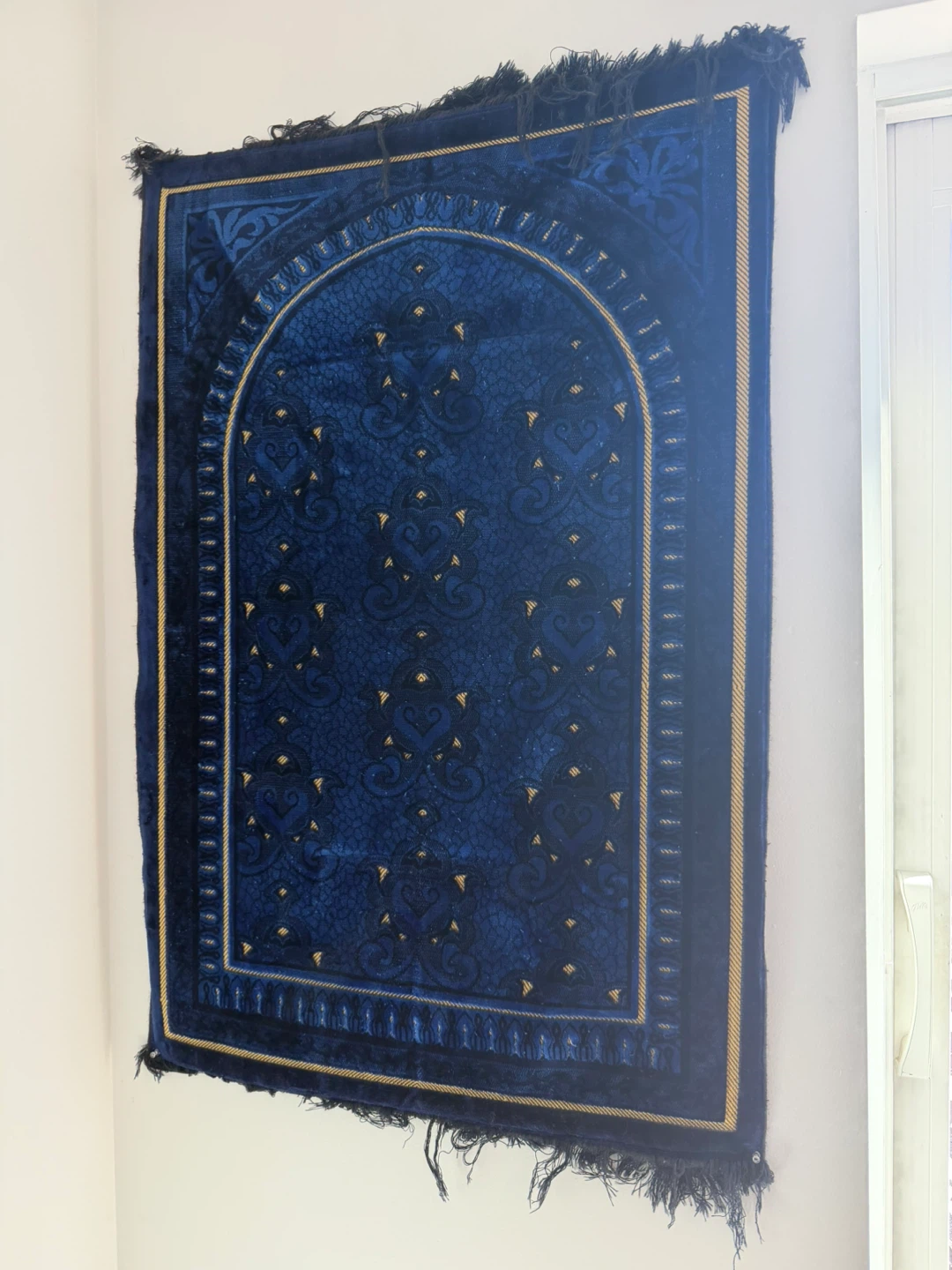 Blue Prayer Rug with Gold Trim