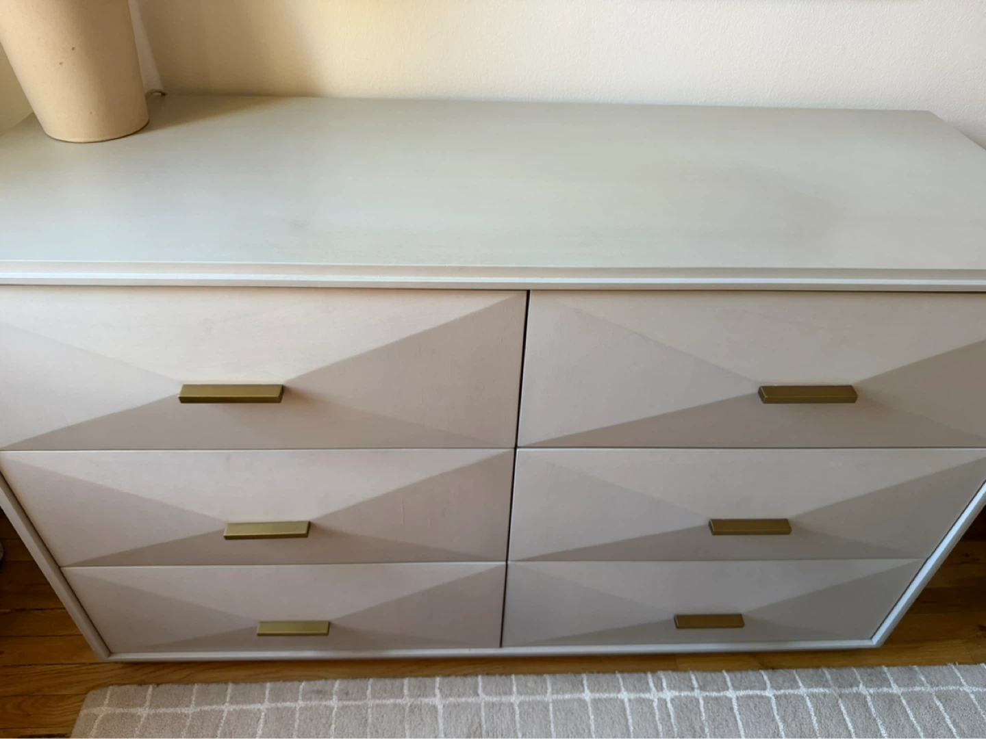 RH Miranda Wide Pearl Gray 6-Drawer Dresser with Gold Handles