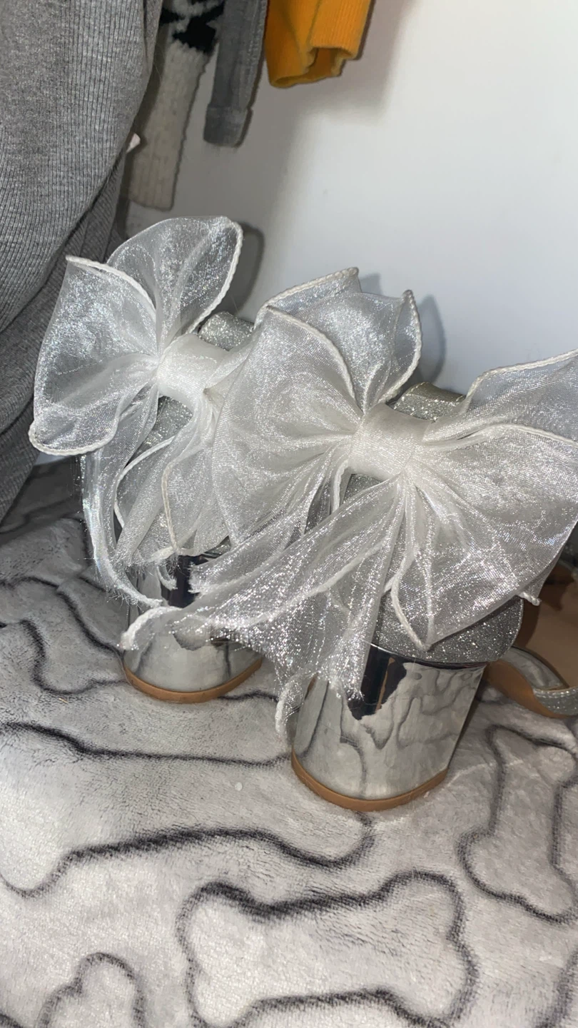 Silver Glitter Bow Heels with Pearl Strap - photo 2