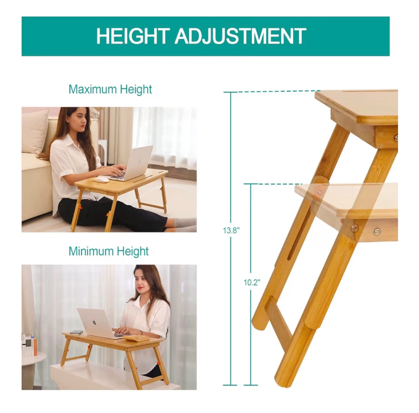 COIWAL Bamboo Laptop Desk - Adjustable Height & Angle - photo 2
