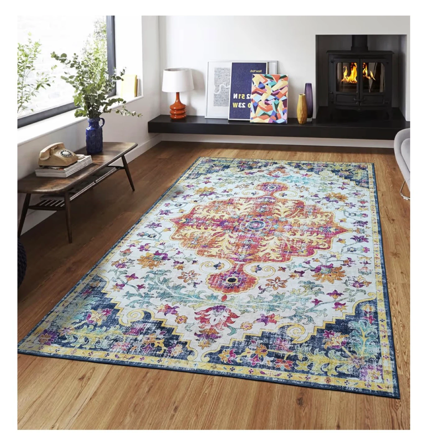Area Rug  9x6 ft- Blue & Multi