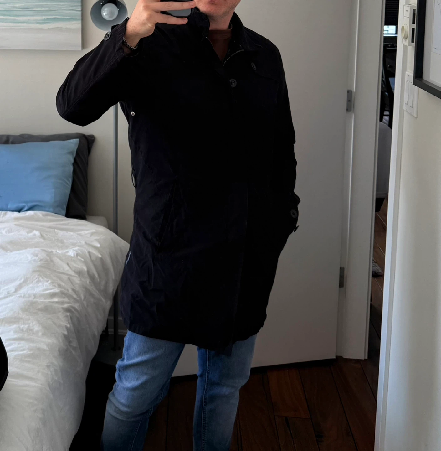 Armani Jeans Black Trench Coat - Size S