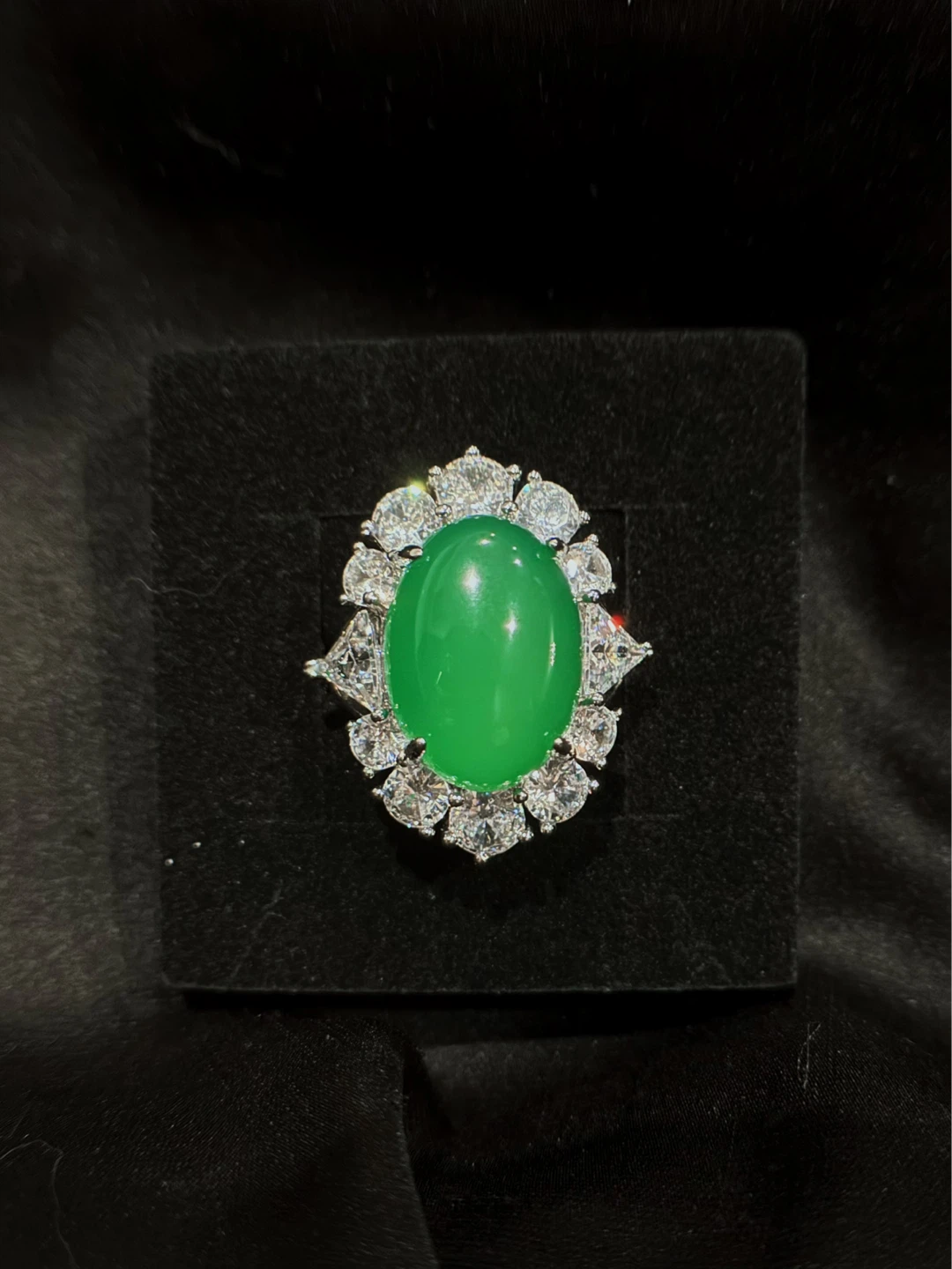 Imperial Green Jadeite & CZ Halo Ring - photo 2