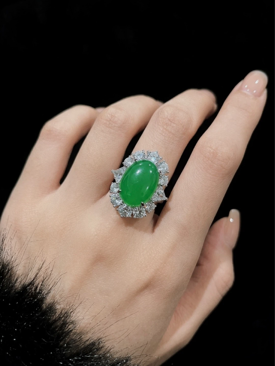 Imperial Green Jadeite & CZ Halo Ring - photo 3