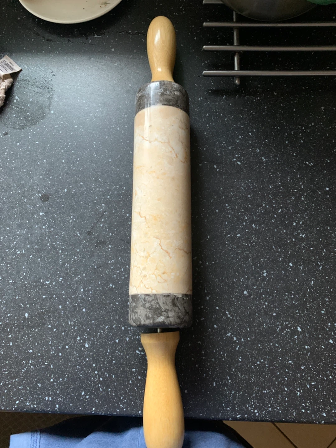 Marble Rolling Pin with Wooden Handles