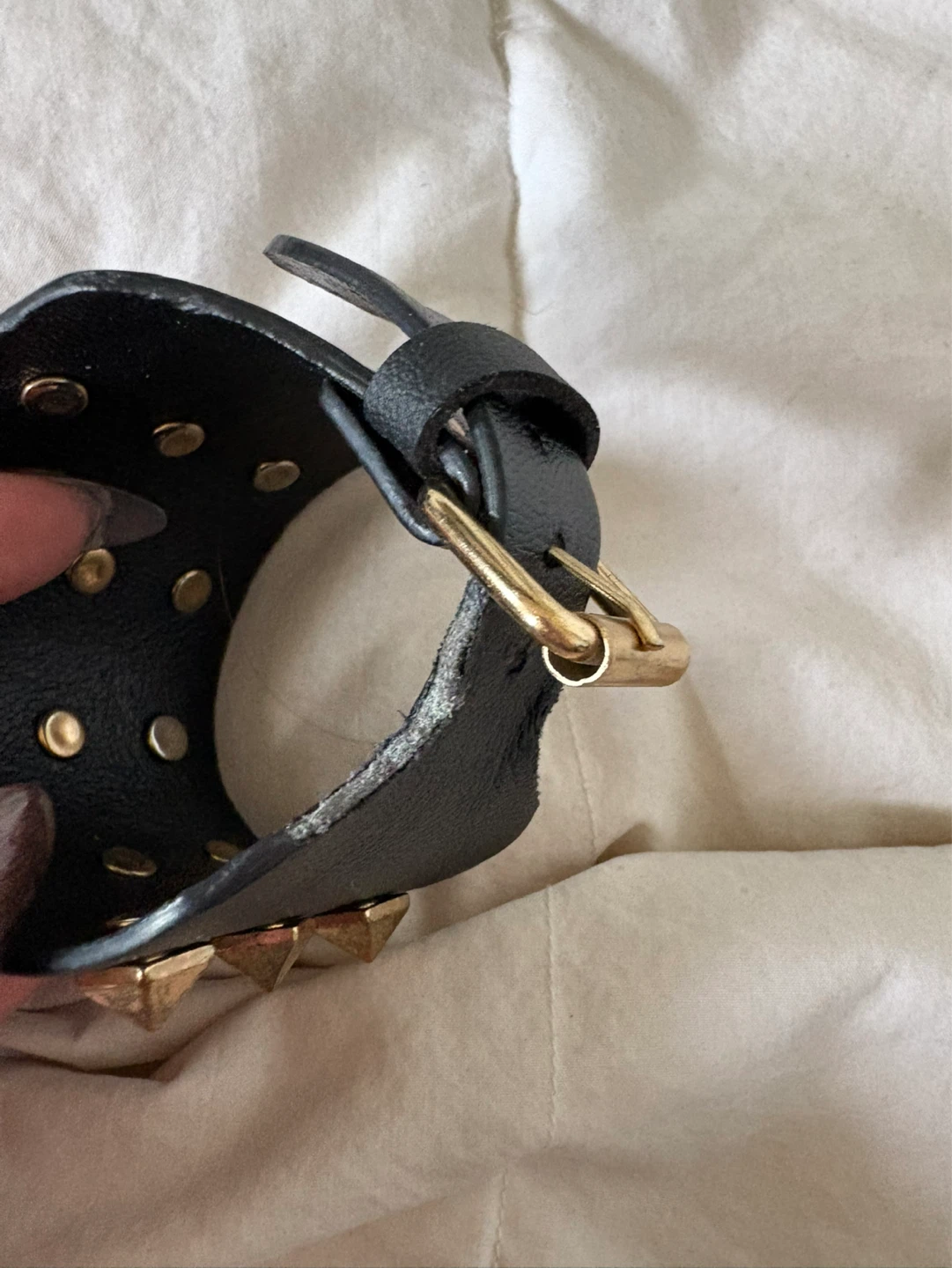 Black Leather Studded Cuff Bracelet - photo 3