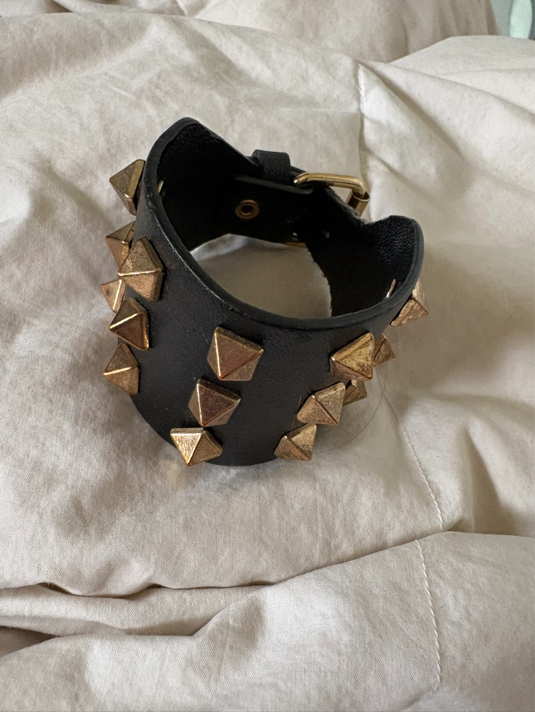 Black Leather Studded Cuff Bracelet