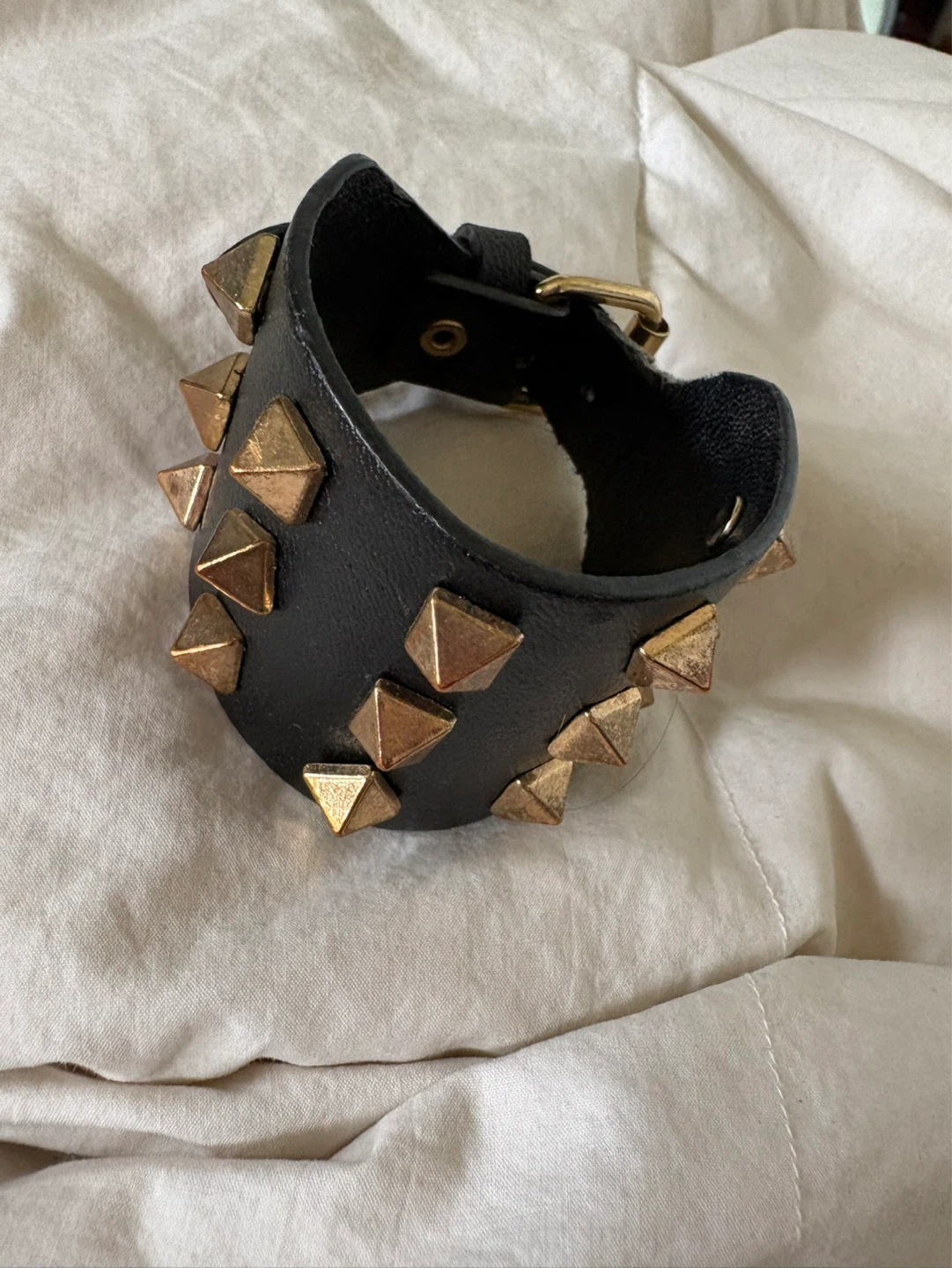 Black Leather Studded Cuff Bracelet - photo 2