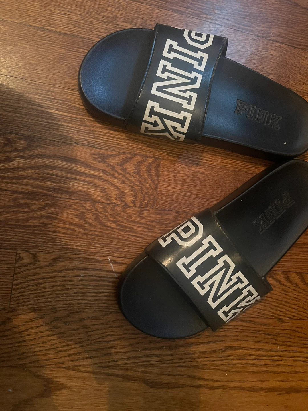 PINK Slides Sandals Black White