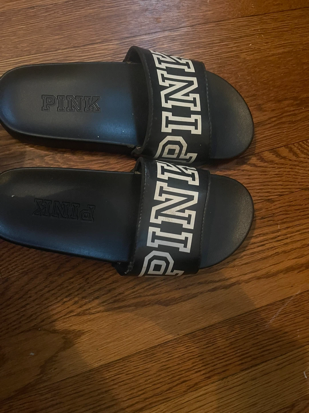 PINK Slides Sandals Black White - photo 4