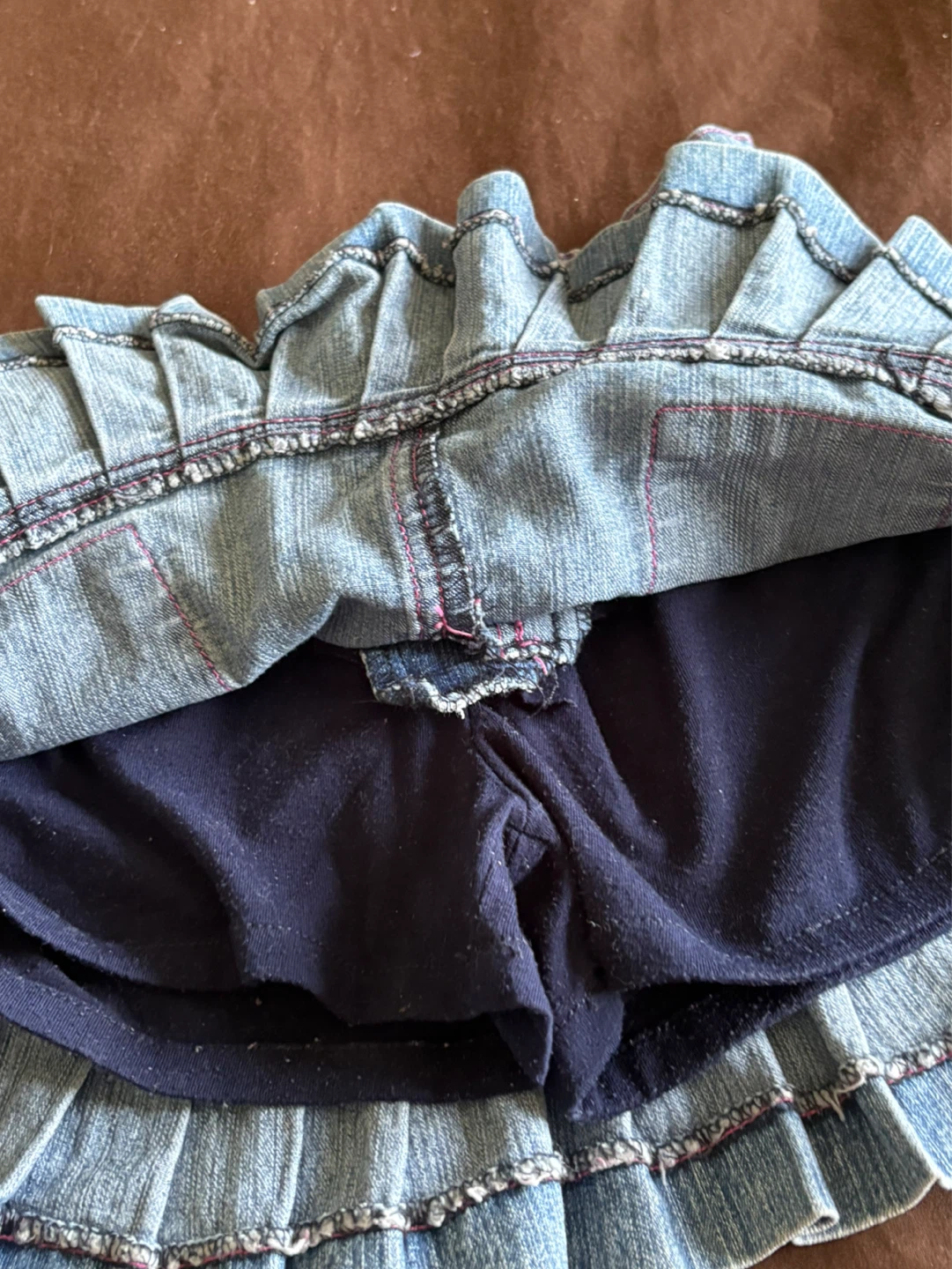 Girls' Denim Skirt with Ruffles and Embroidery - photo 2