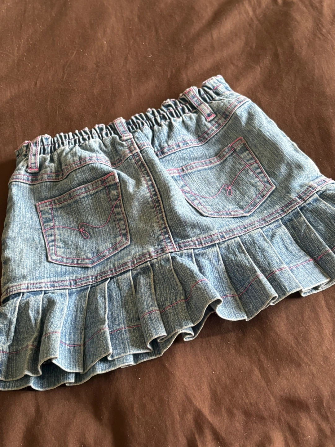 Girls' Denim Skirt with Ruffles and Embroidery