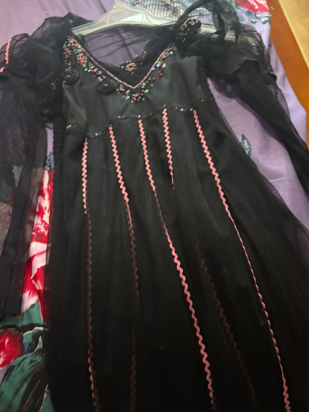 Black Tulle Dress with Pink Embroidery and Roses - photo 4