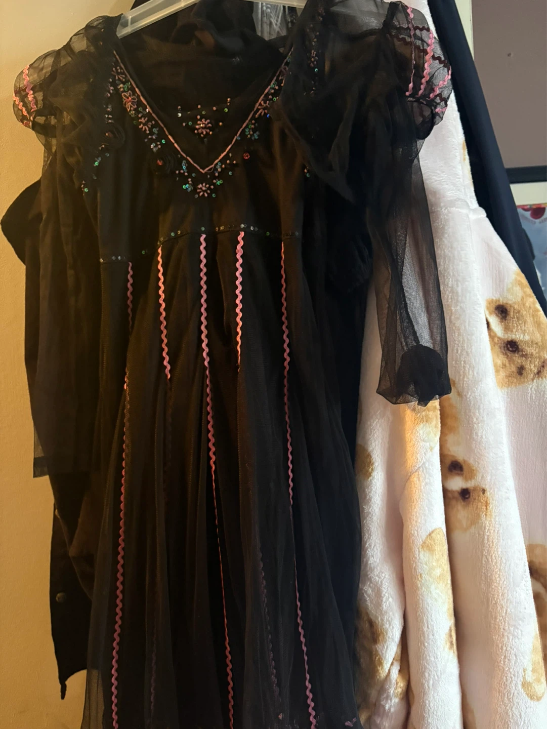 Black Tulle Dress with Pink Embroidery and Roses - photo 2