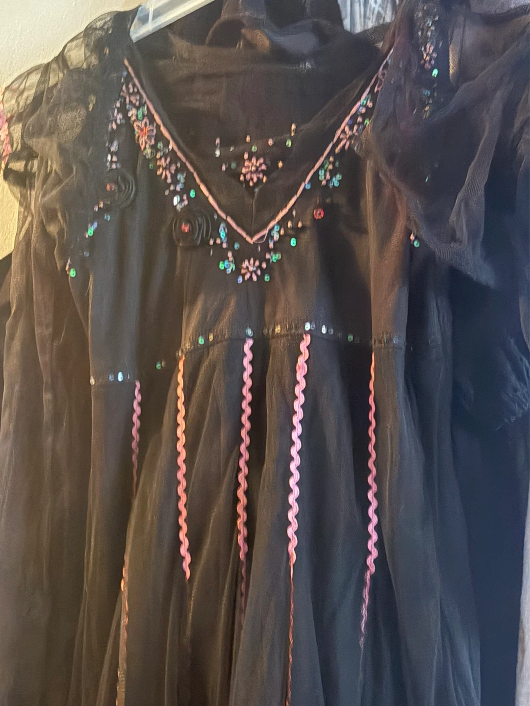 Black Tulle Dress with Pink Embroidery and Roses
