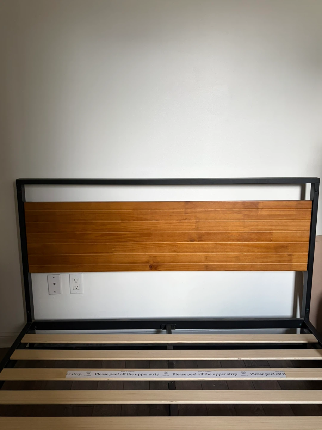 Black Metal and Wood Headboard Bed Frame double