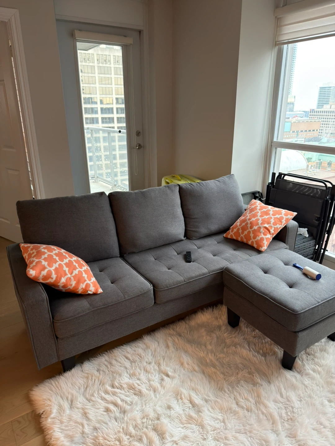 Grey Sectional Sofa with Ottoman