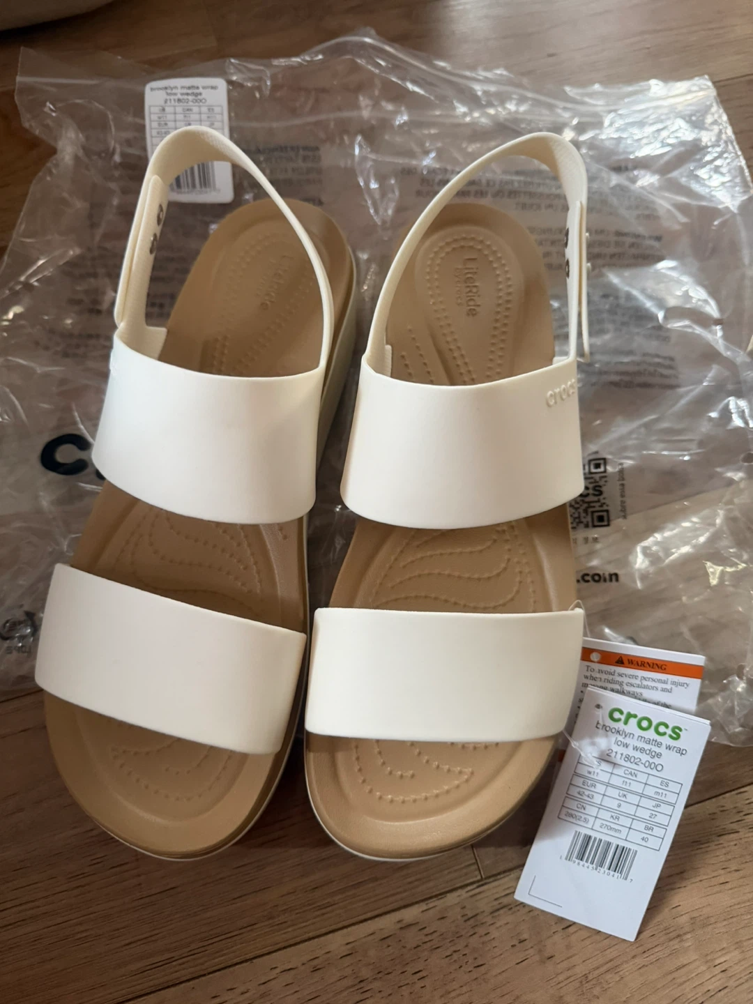 Crocs Brooklyn Matte Wrap Low Wedge Sandals White Women's 11