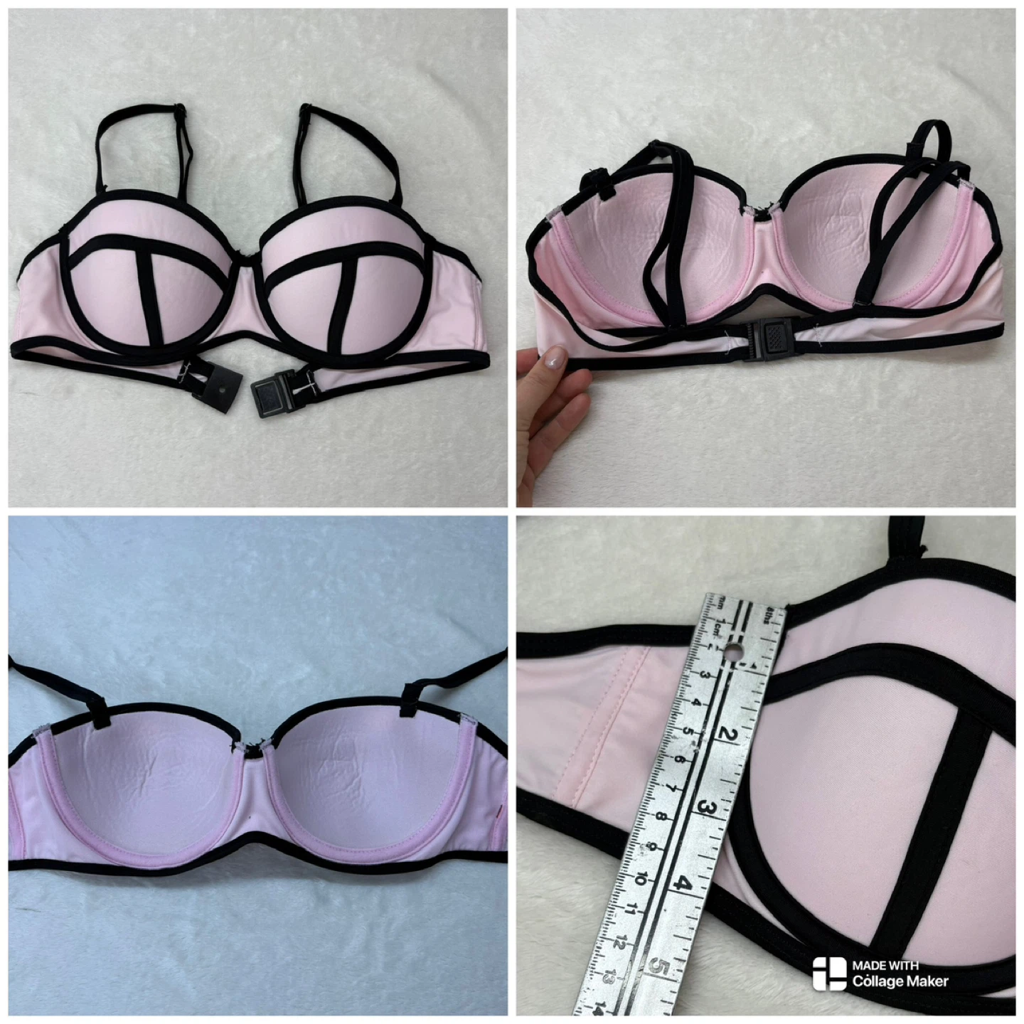 Ardene Black Pink Bandeau Bikini Set Mesh Hip Detail Size M - photo 4