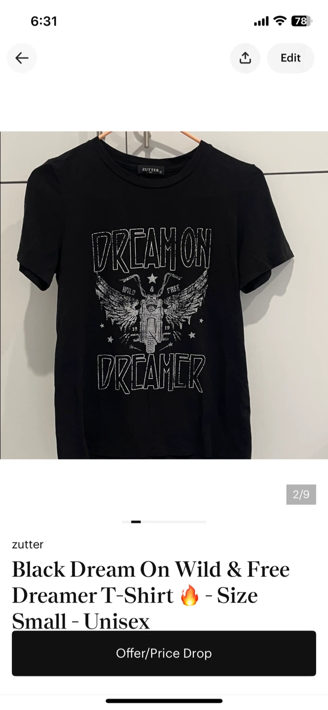 Zutter Black Dream On Wild & Free Dreamer T-Shirt - Size Small