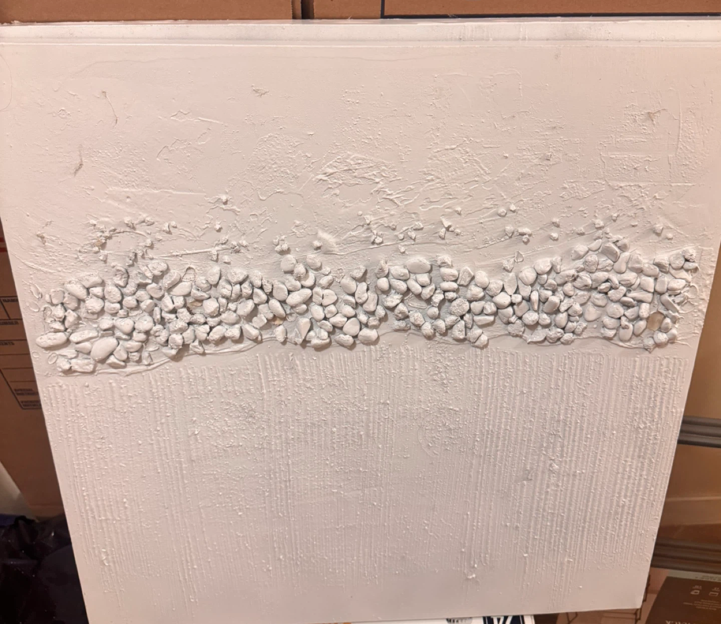 Set of 2 White Textured Wall Art Panels with Stone Accent
