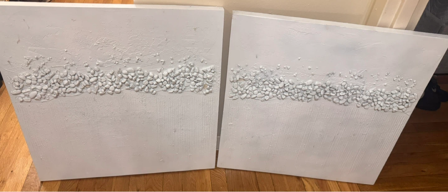 Set of 2 White Textured Wall Art Panels with Stone Accent - photo 2