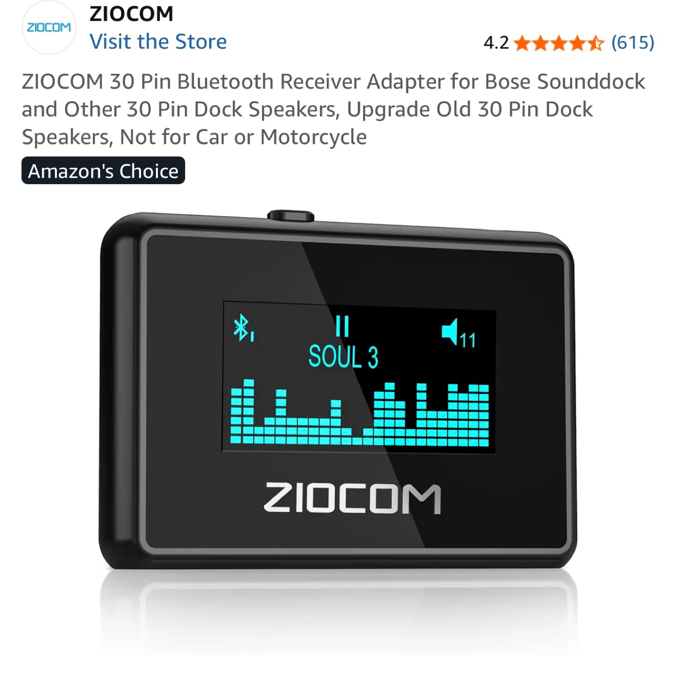 ZIOCOM 30 Pin Bluetooth Receiver Adapter for Bose Sounddock