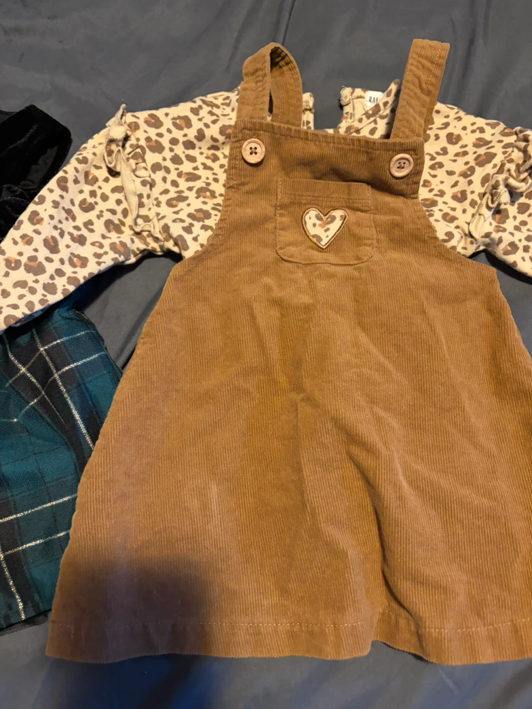 Baby Girl Dress Set - Corduroy Pinafore, Plaid Dress & Bodysuit - photo 2