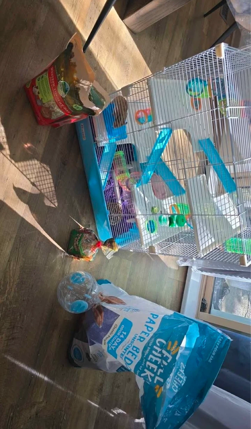 Hamster Cage with Accessories and Food