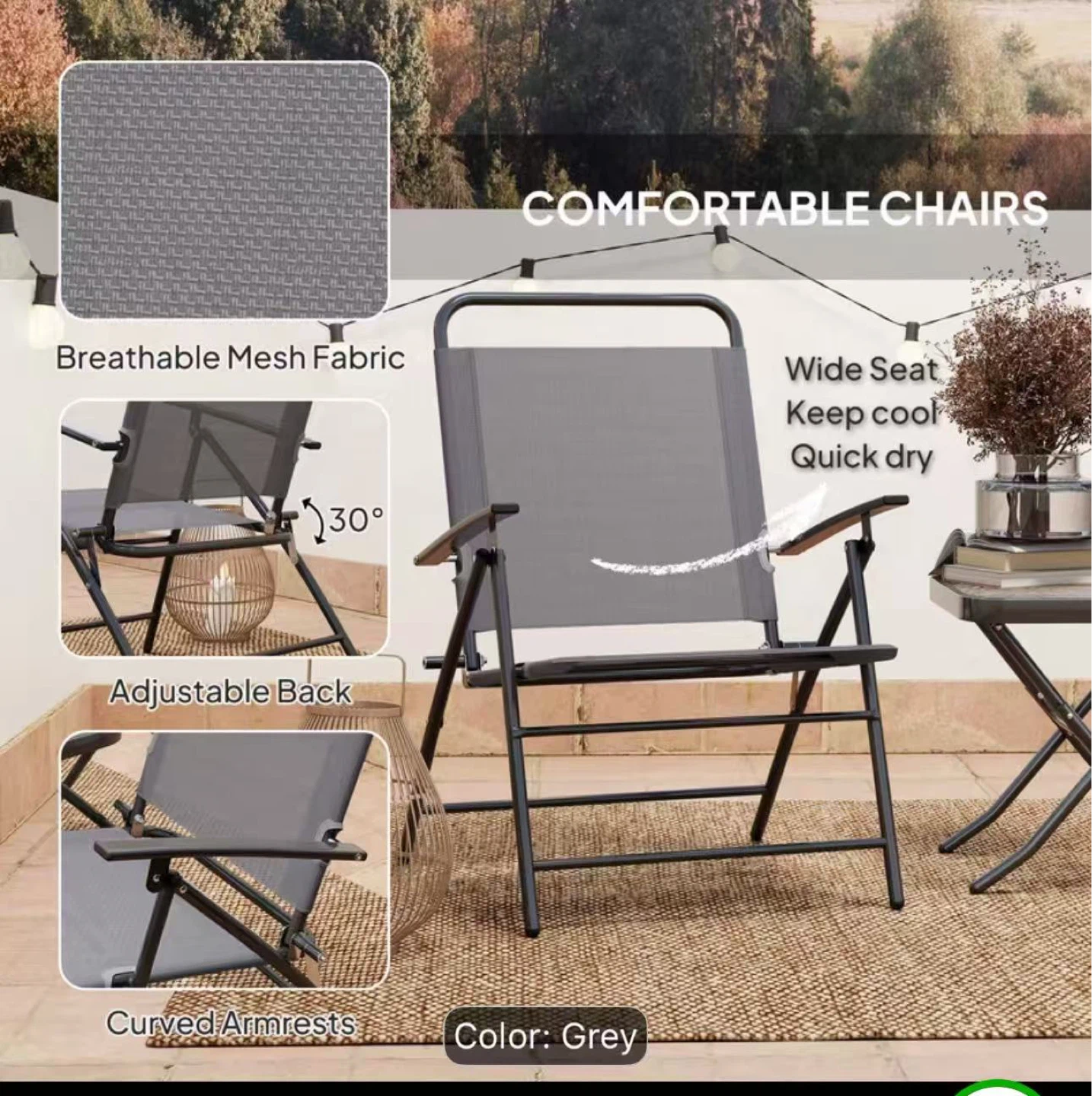 Grey Folding Patio Chairs with table - photo 2