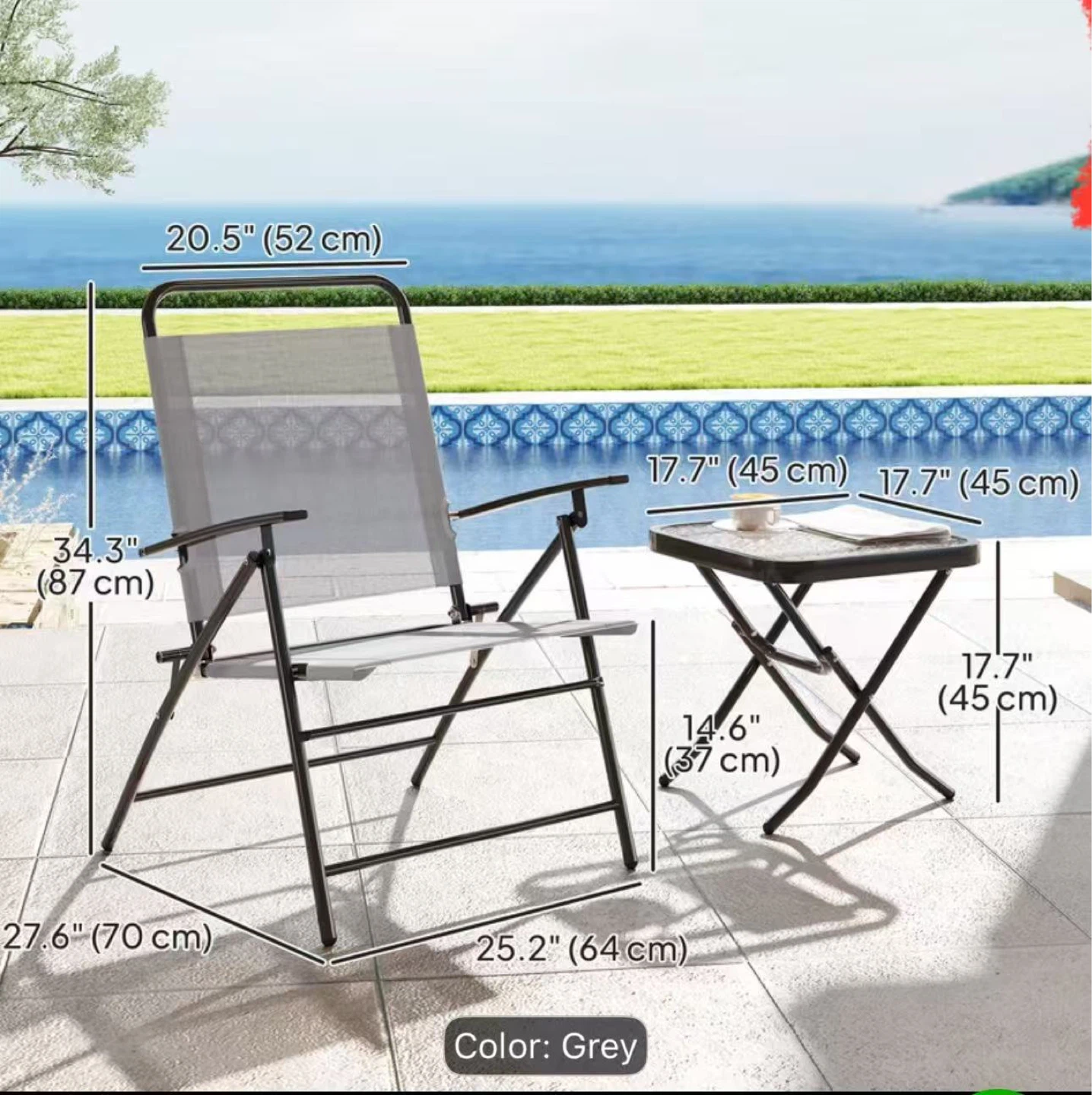 Grey Folding Patio Chairs with table - photo 3