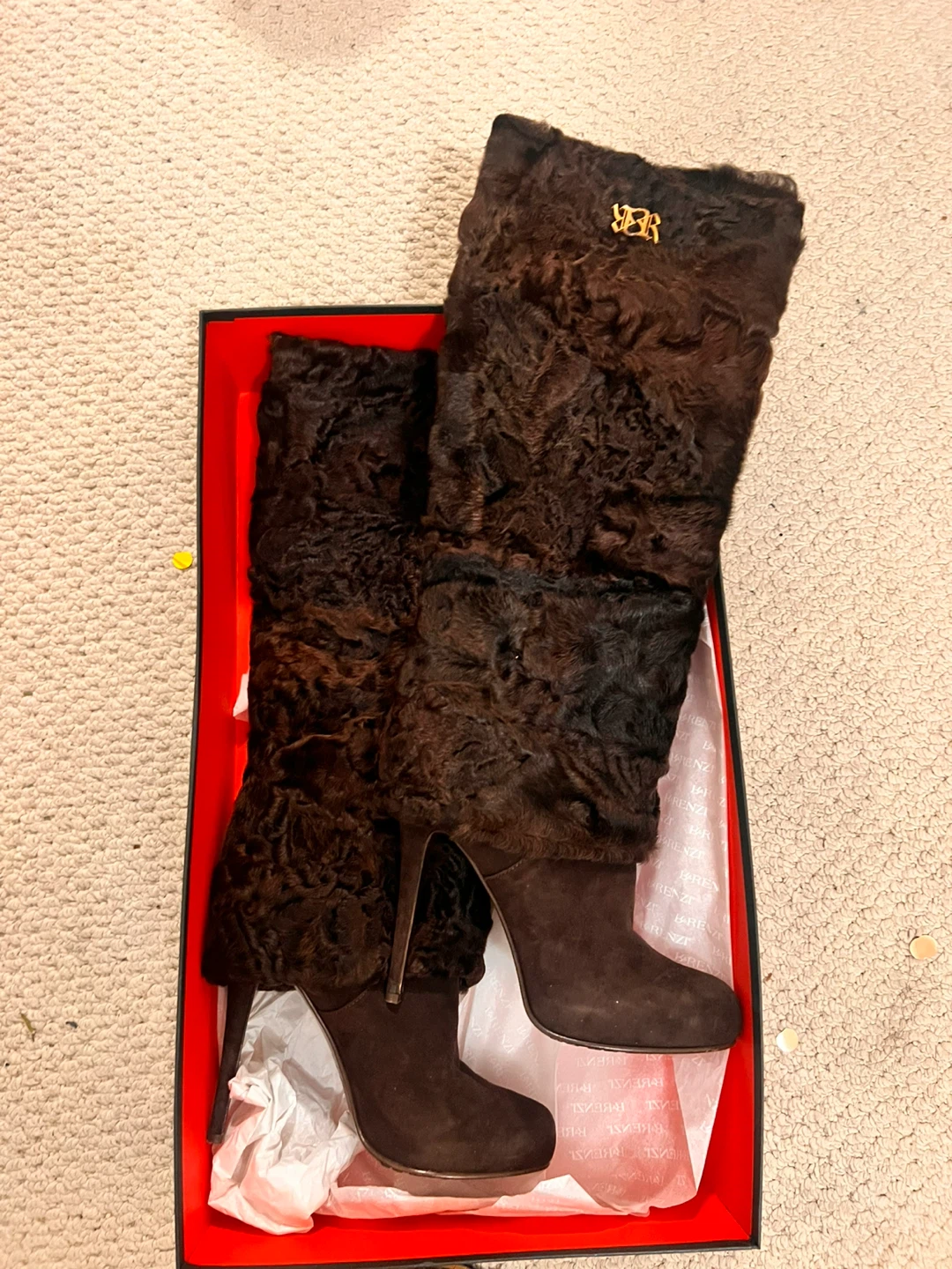 Rene Caovilla Fur & Suede High Heel Boots