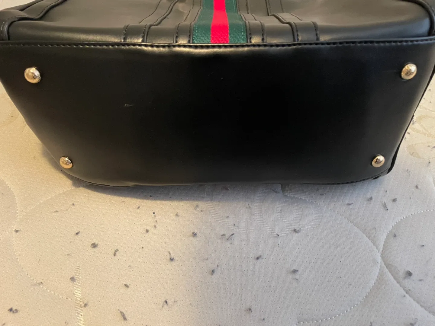 Gucci Black Leather Boston Bag with Green and Red Stripe - photo 3