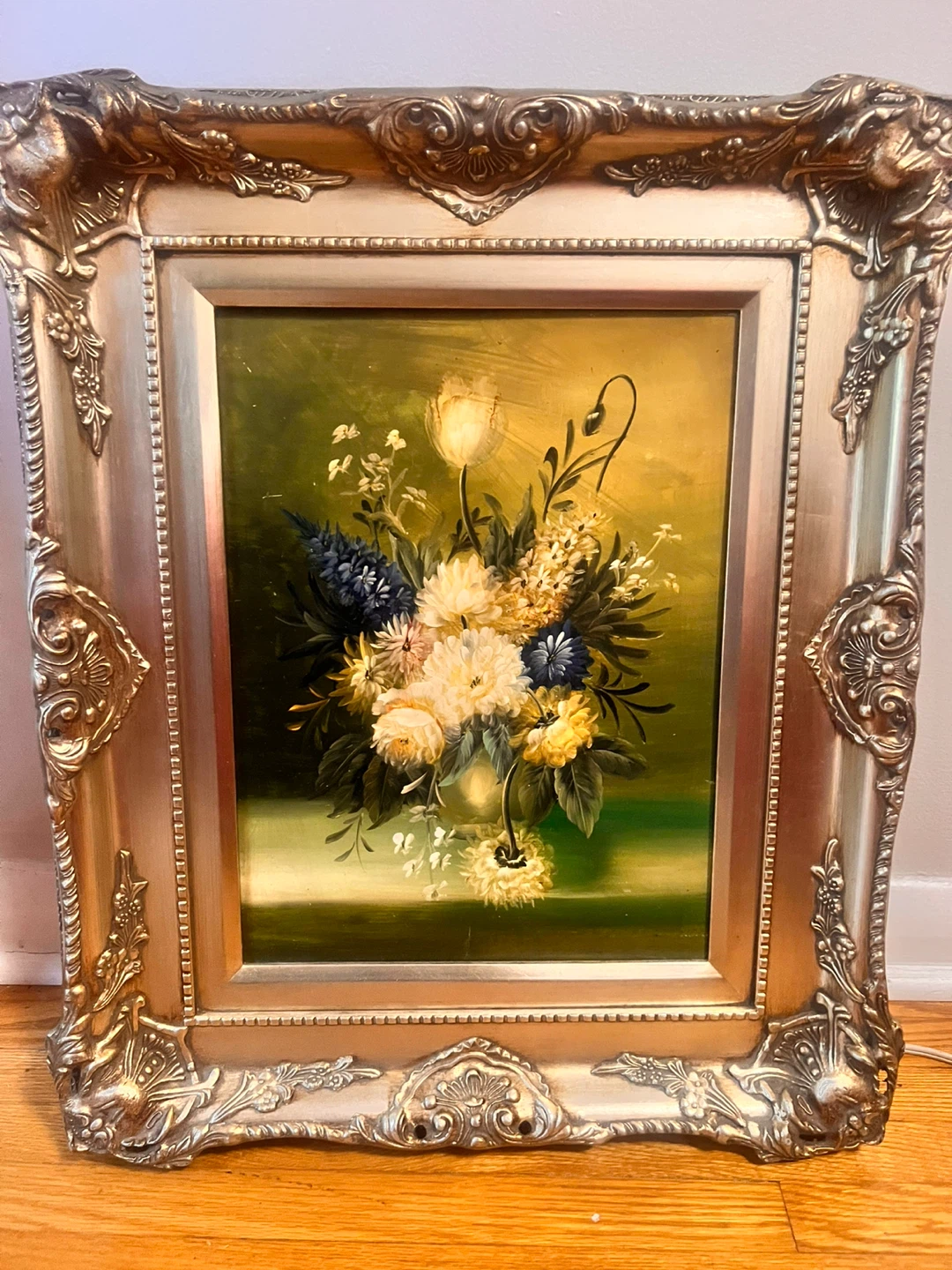 Vintage Floral Oil Painting in Ornate Frame