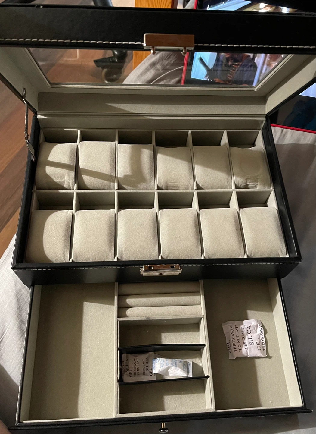 12-Slot Watch Box with Drawer and Jewelry Organizer - photo 3
