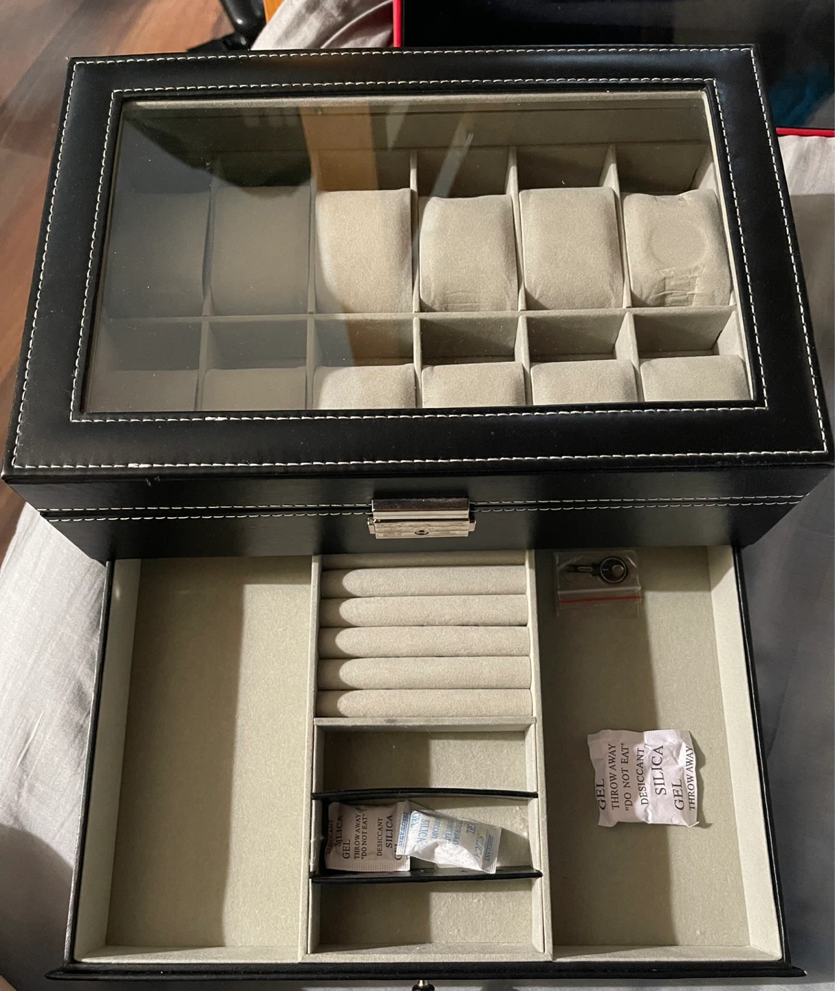 12-Slot Watch Box with Drawer and Jewelry Organizer