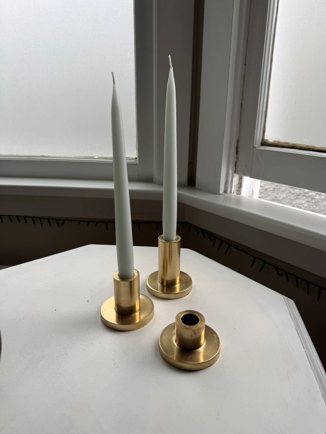 Pottery Barn brass taper holders set