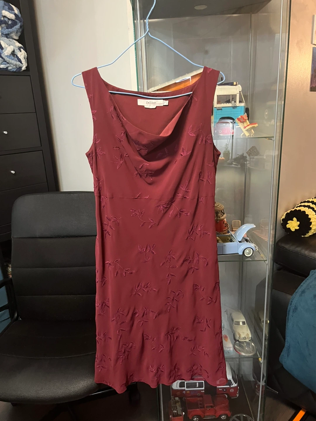 Burgundy Floral Embroidered Sleeveless Dress