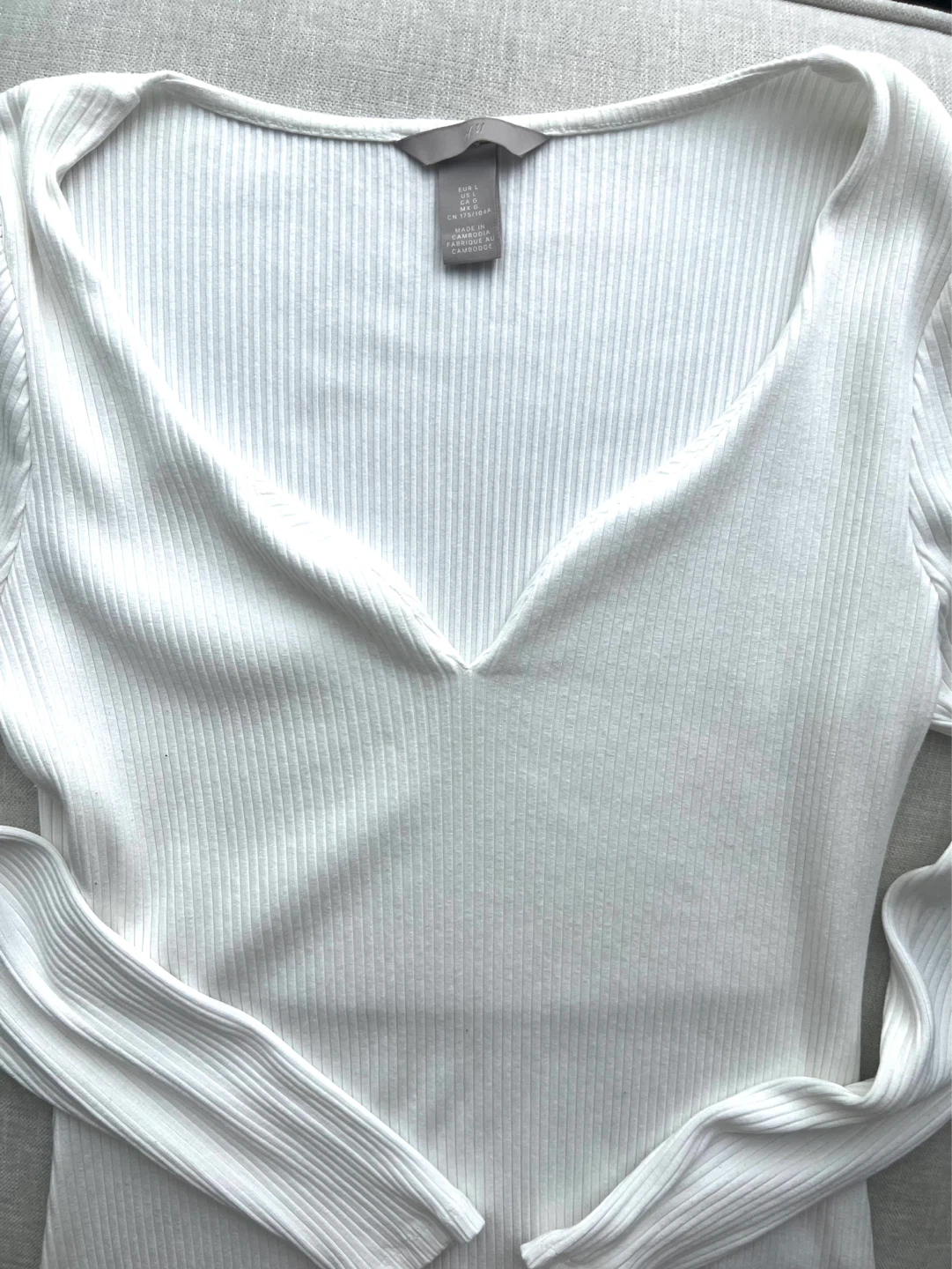 H&M Ribbed Long Sleeve Tops - White & Brown - photo 3