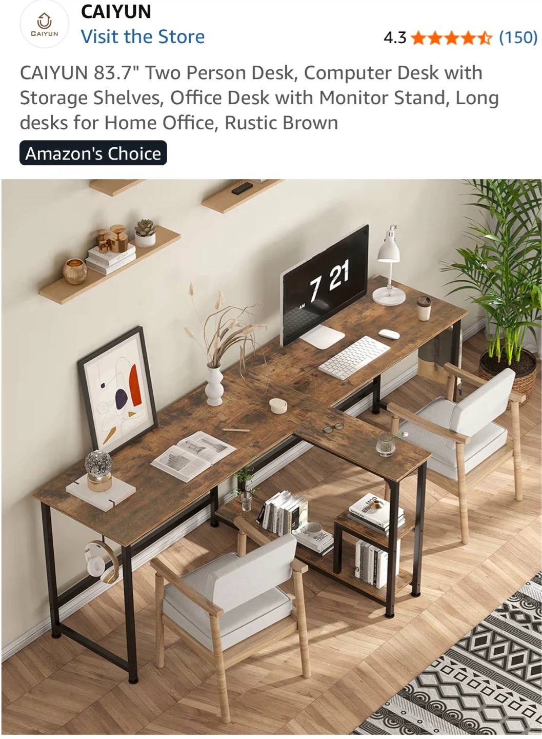 Two Person Desk - Rustic wood and Industrial metal style - photo 2