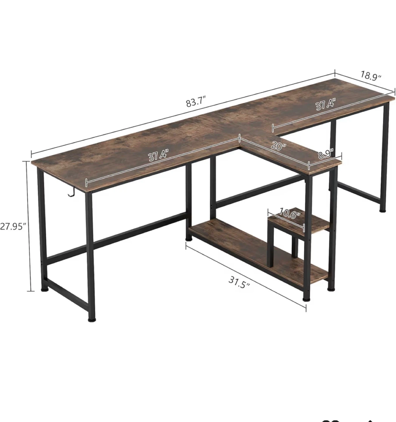 Two Person Desk - Rustic wood and Industrial metal style - photo 5