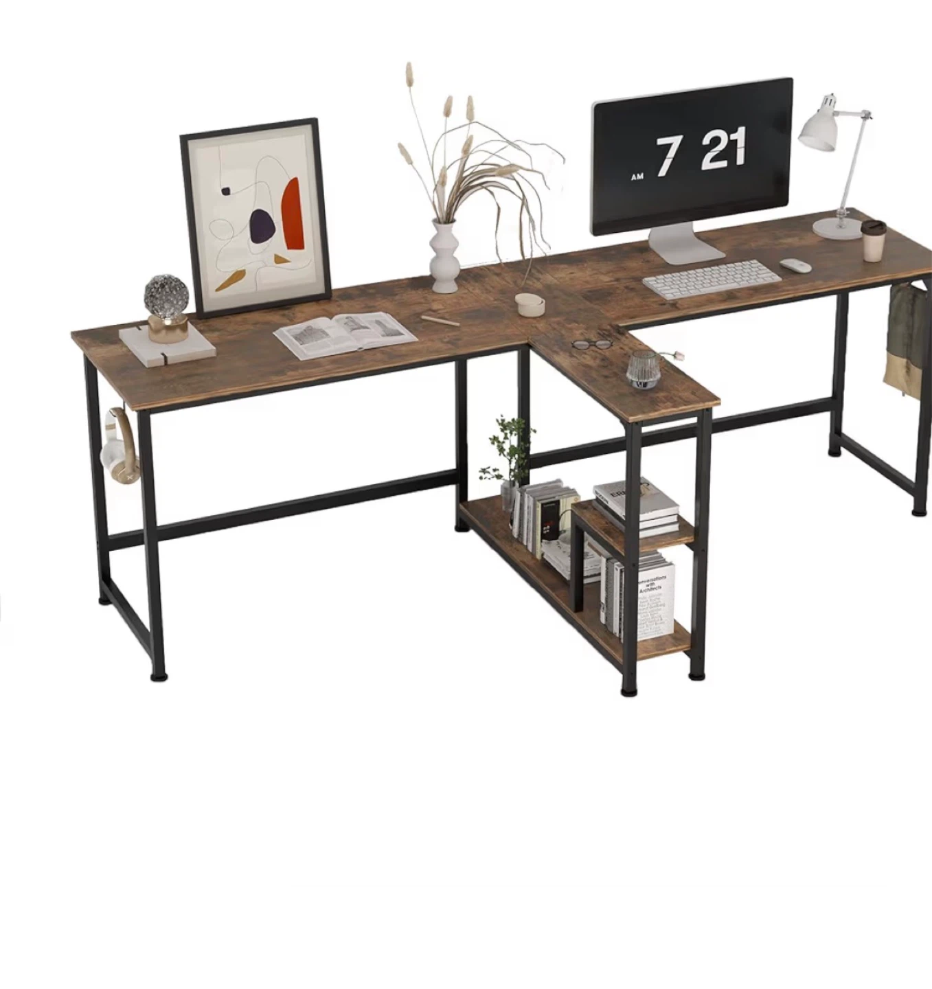 Two Person Desk - Rustic wood and Industrial metal style - photo 4