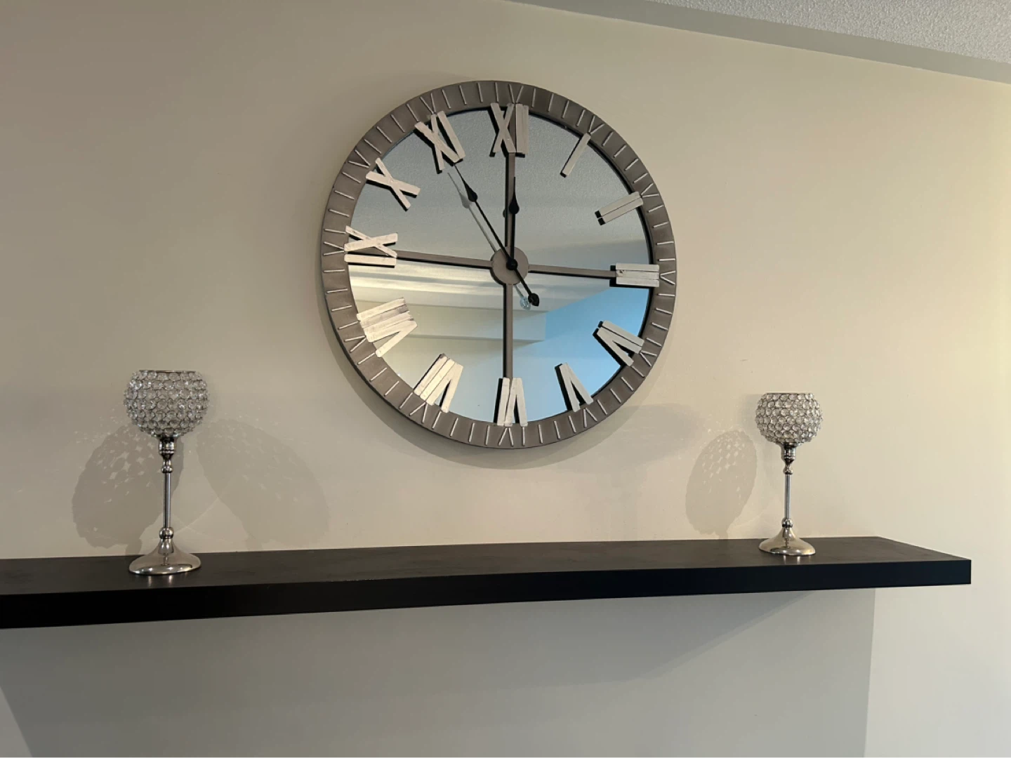 Large Mirrored Roman Numeral Wall Clock
