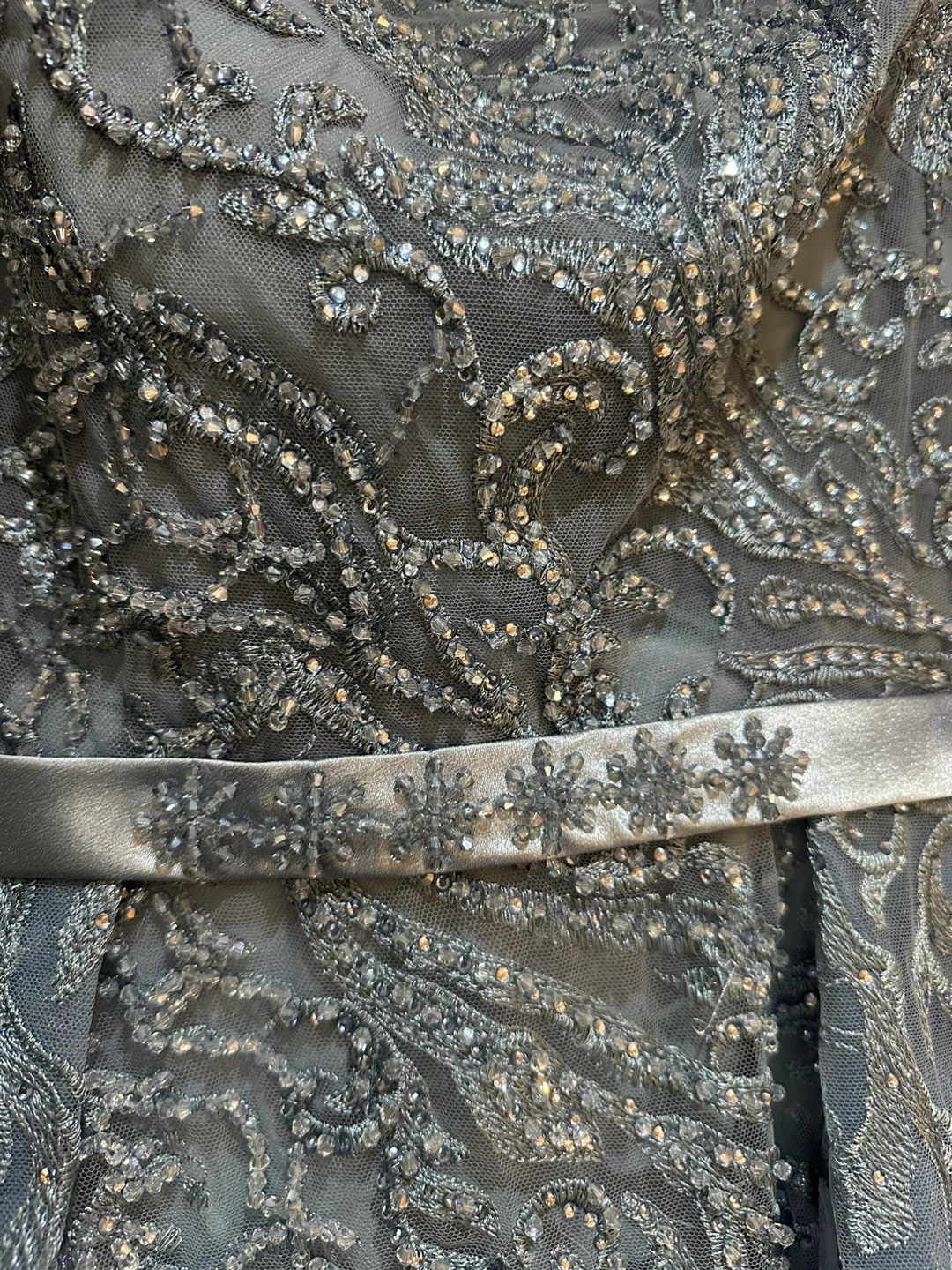 Elegant Blue Beaded Long Sleeve Evening Gown - photo 5