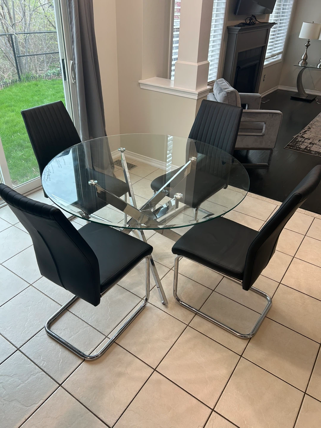 Glass Dining Table with 4 Black Chairs - photo 2