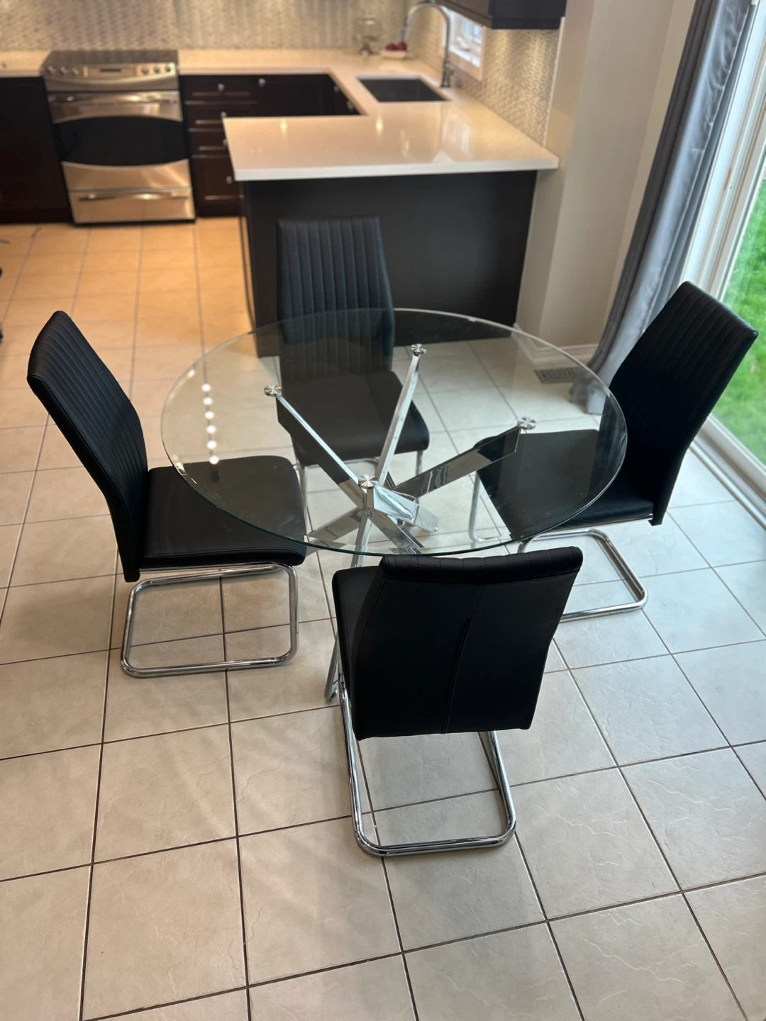 Glass Dining Table with 4 Black Chairs - photo 5