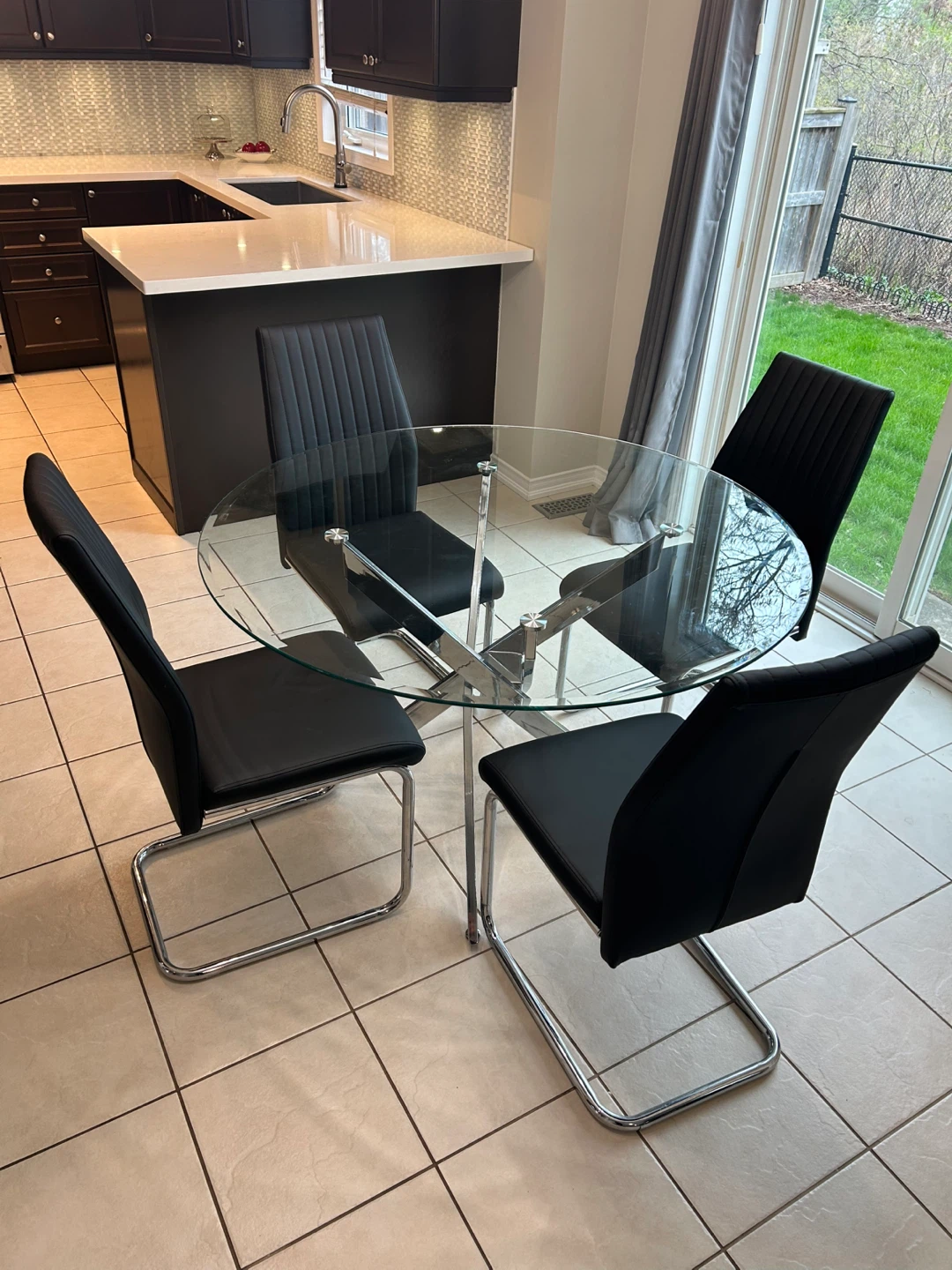Glass Dining Table with 4 Black Chairs - photo 3