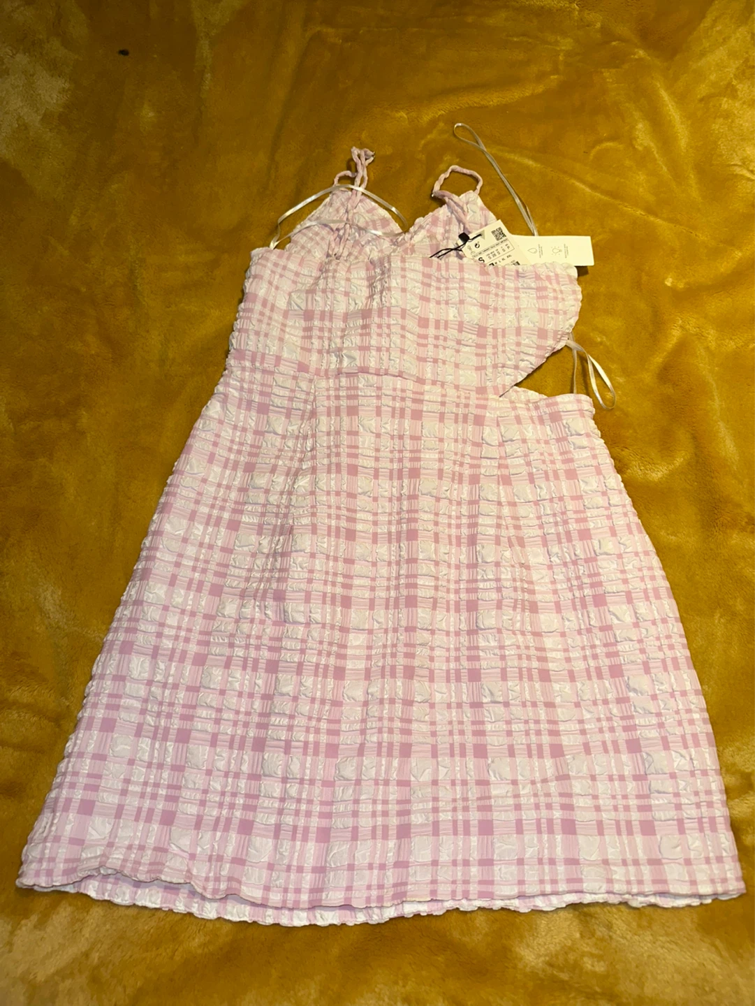 Pink and White Plaid Textured Mini Dress - photo 4