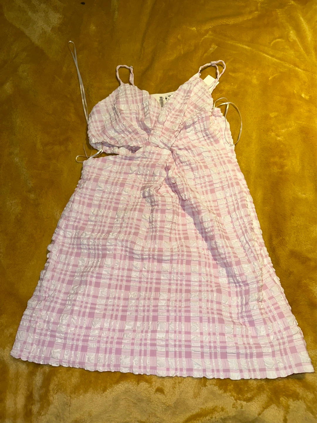 Pink and White Plaid Textured Mini Dress - photo 5